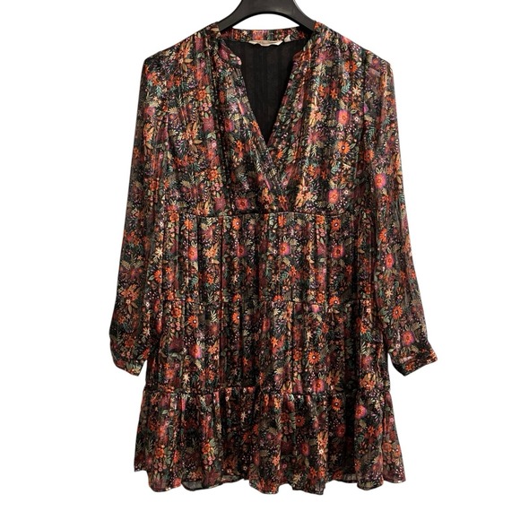 Soft Surroundings Dresses & Skirts - Soft Surroundings Dress Dark Floral Chiffon Tiered Mini Size S Boho Peasant‎